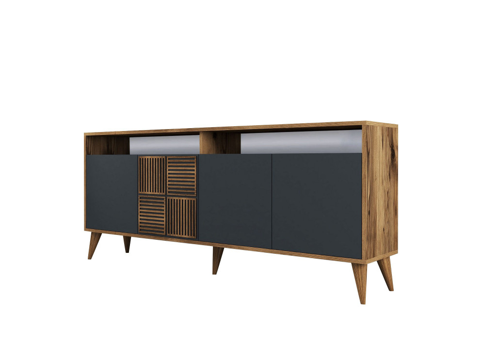 Houten dressoir "Milan" - 180 x 35 x 78 cm - Noten Antraciet