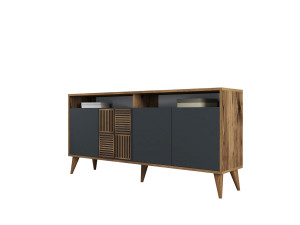Houten dressoir "Milan" - 160 x 35 x 78 cm - Noten, Antraciet