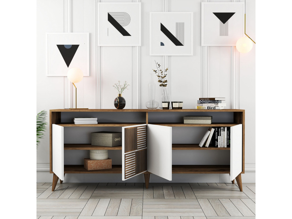 Houten dressoir "Milan" - 180 x 35 x 78 cm - Wit