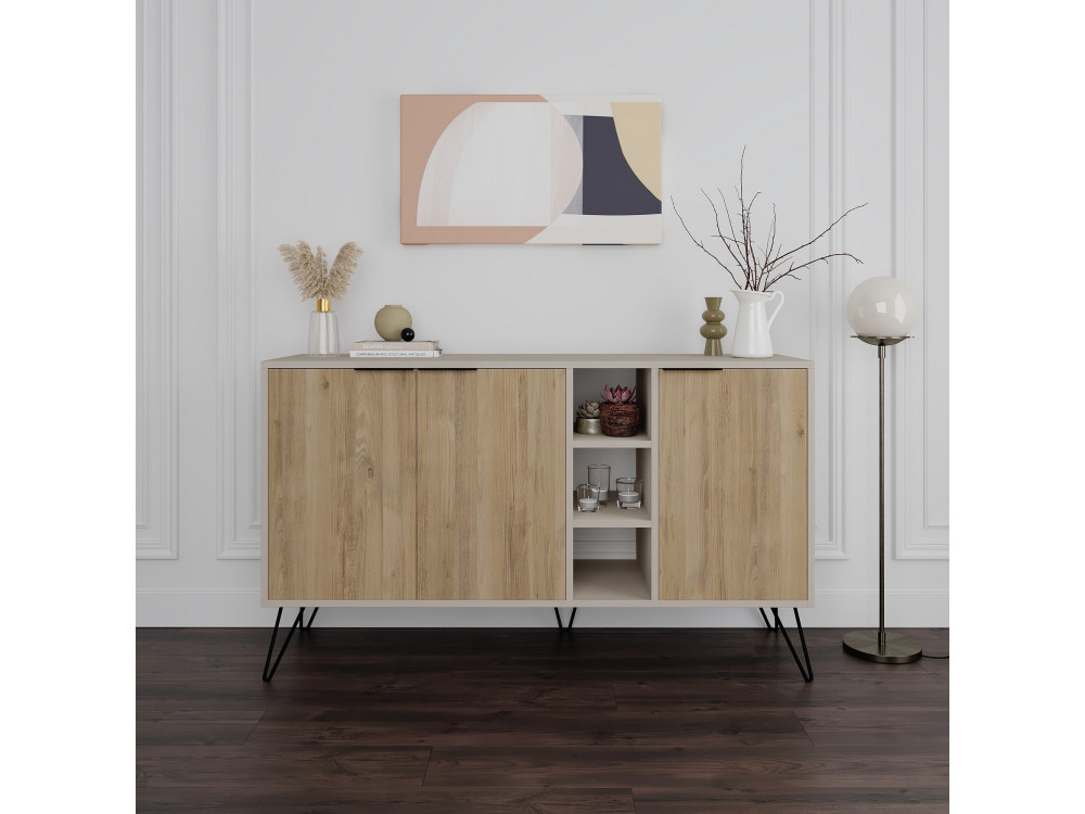 Houten dressoir "Clara" - 142 x 36 x 83 cm - Zandsteen