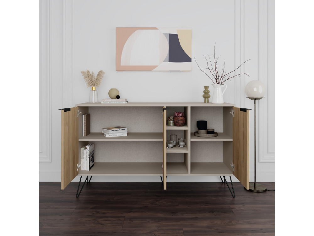 Houten dressoir "Clara" - 142 x 36 x 83 cm - Zandsteen