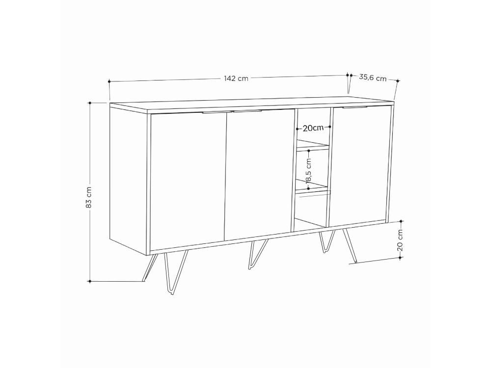 Houten dressoir "Clara" - 142 x 36 x 83 cm - Zandsteen