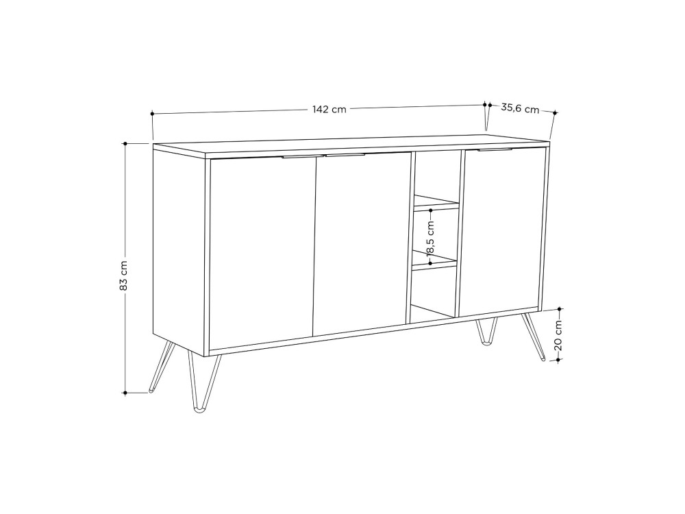 Houten dressoir "Clara" - 142 x 36 x 83 cm - Beige
