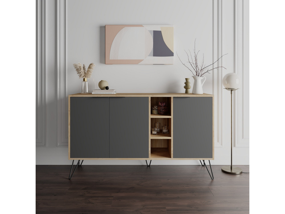 Houten dressoir "Clara" - 142 x 36 x 83 cm - Antracietgrijs