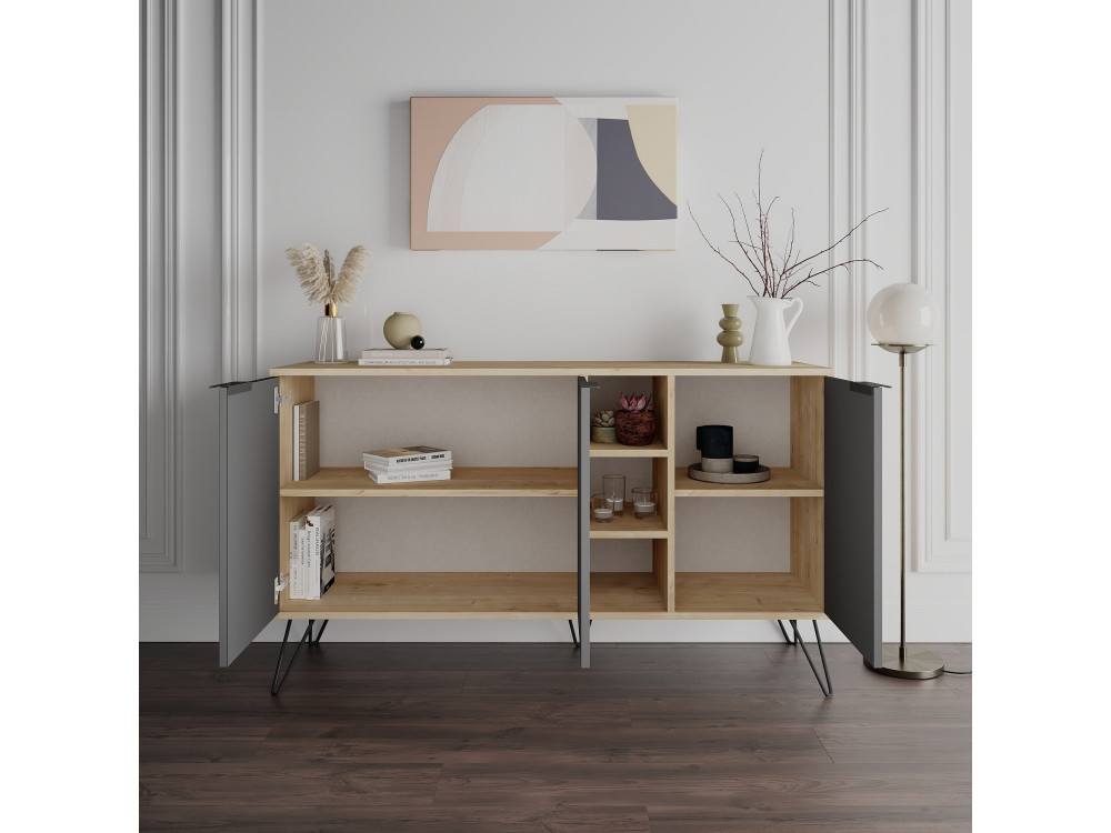 Houten dressoir "Clara" - 142 x 36 x 83 cm - Antracietgrijs