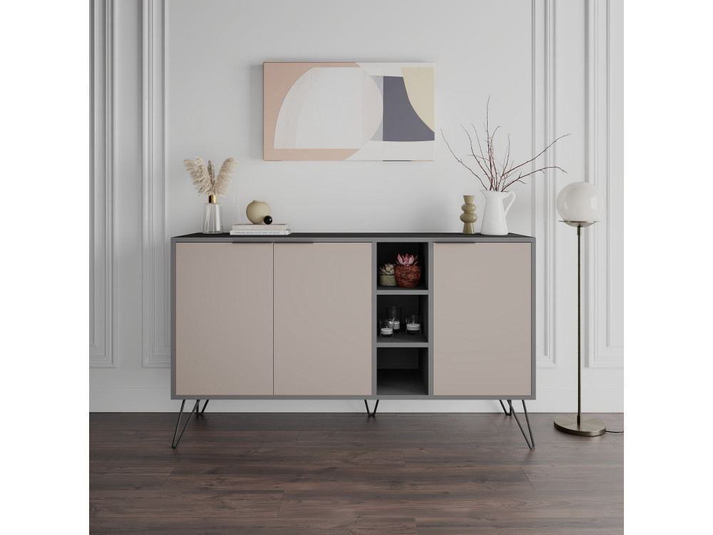 Houten dressoir "Clara" - 142 x 36 x 83 cm - Licht mokkabruin
