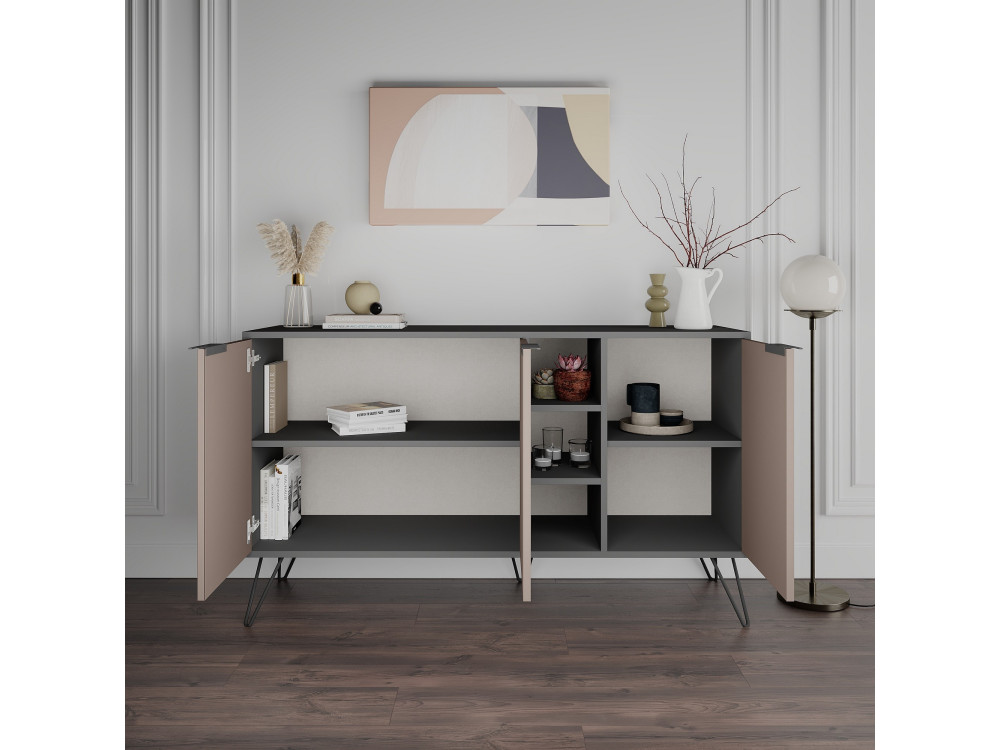Houten dressoir "Clara" - 142 x 36 x 83 cm - Licht mokkabruin