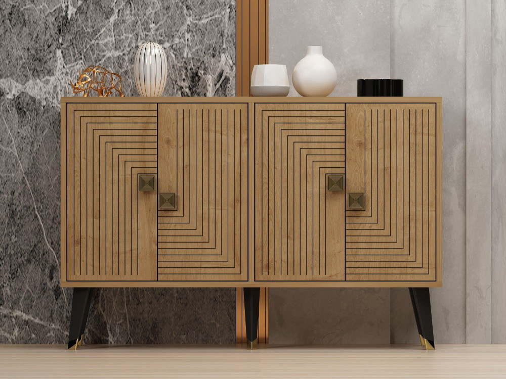 Houten dressoir "Ahart" - 120 x 30 x 80 cm - Goud Saffier Eik