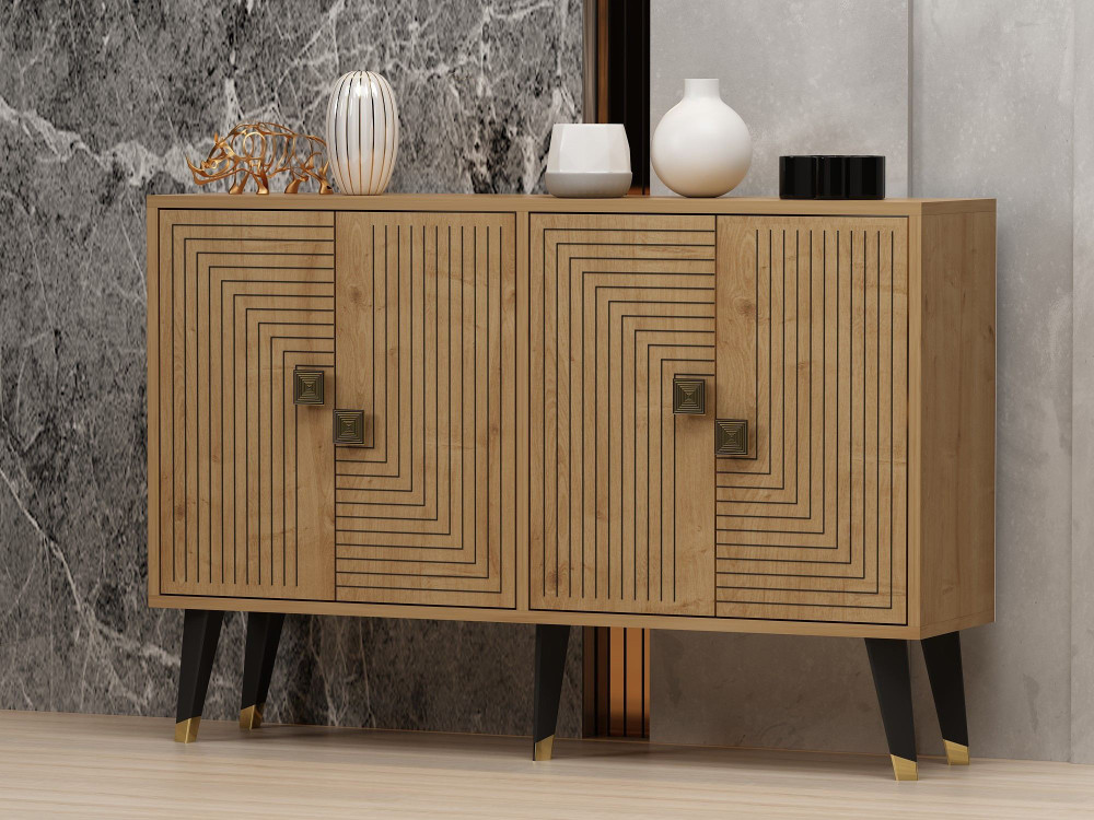 Houten dressoir "Ahart" - 120 x 30 x 80 cm - Goud Saffier Eik