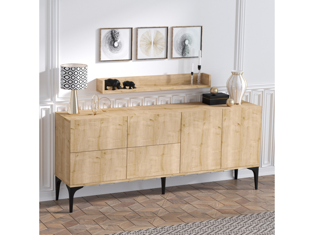 Houten dressoir "Stella" - 180 x 40 x 55 cm - Saffier Eik