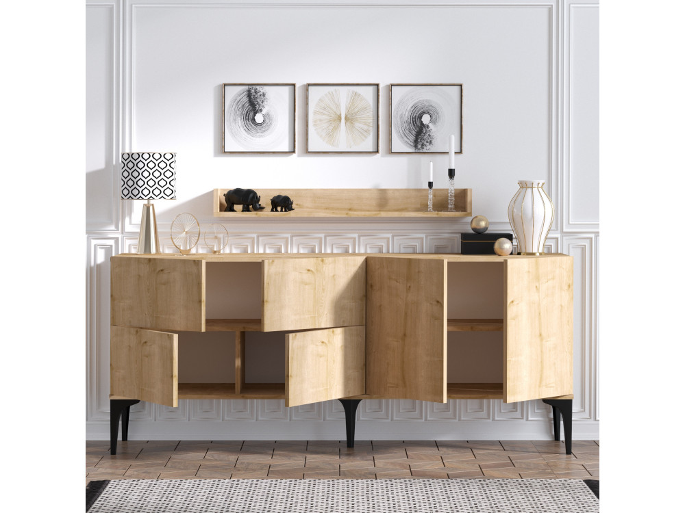 Houten dressoir "Stella" - 180 x 40 x 55 cm - Saffier Eik