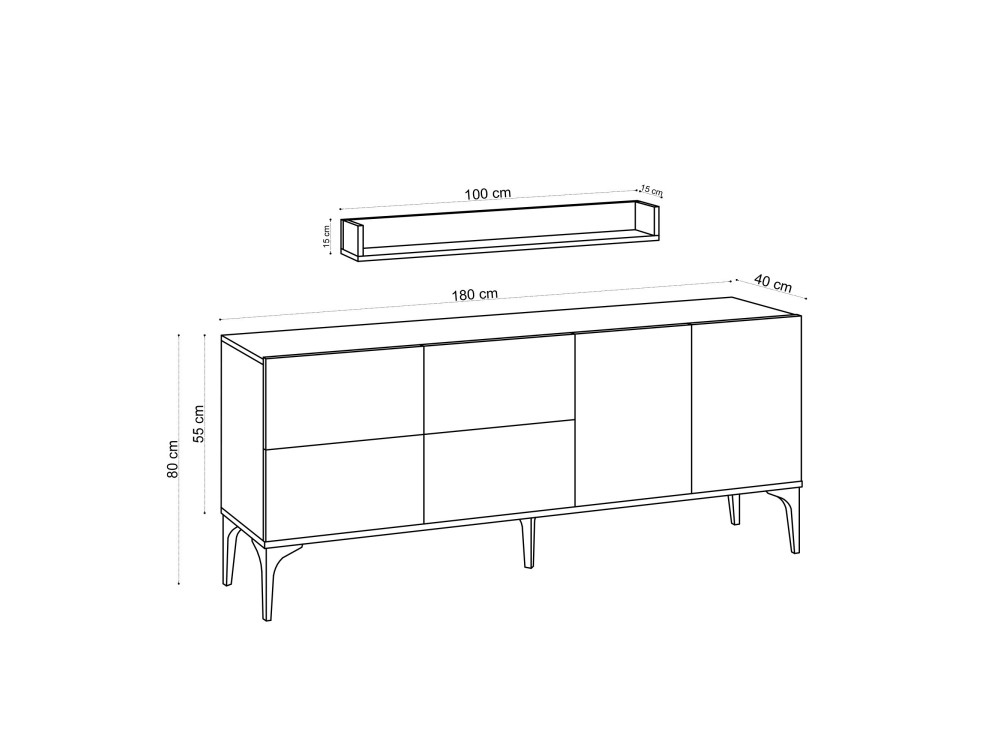 Houten dressoir "Stella" - 180 x 40 x 55 cm - Saffier Eik
