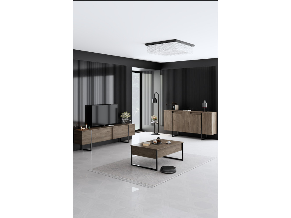 Luxe" houten buffetkast - 160 x 35 x 80 cm - Zwart Noten
