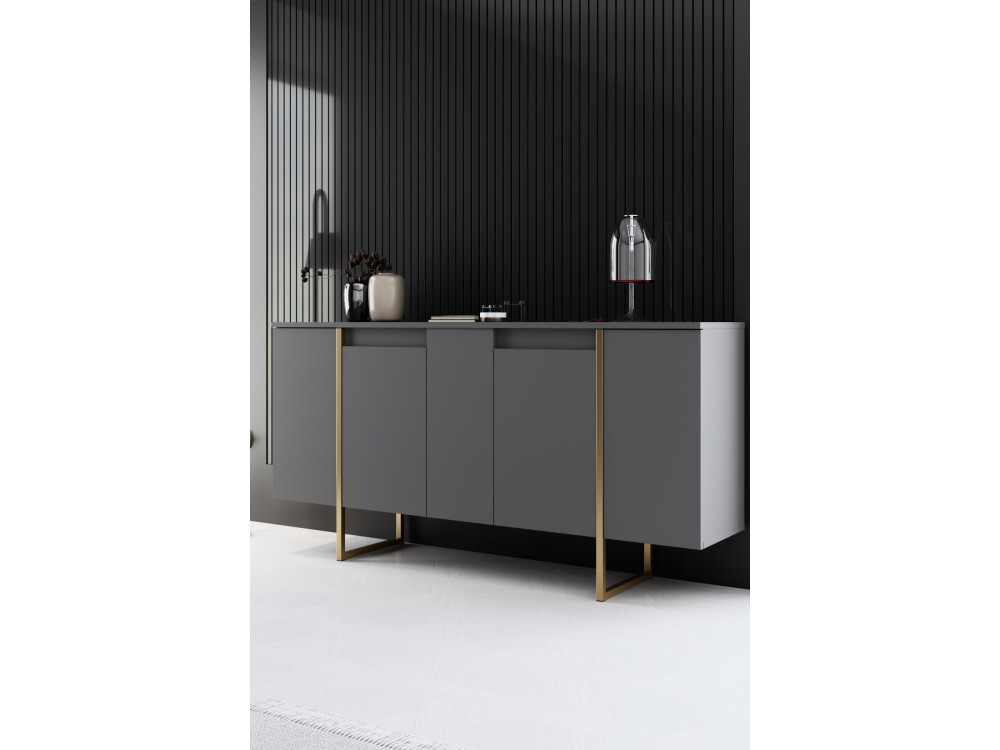 Luxe" houten dressoir - 160 x 35 x 80 cm - Antraciet Goud