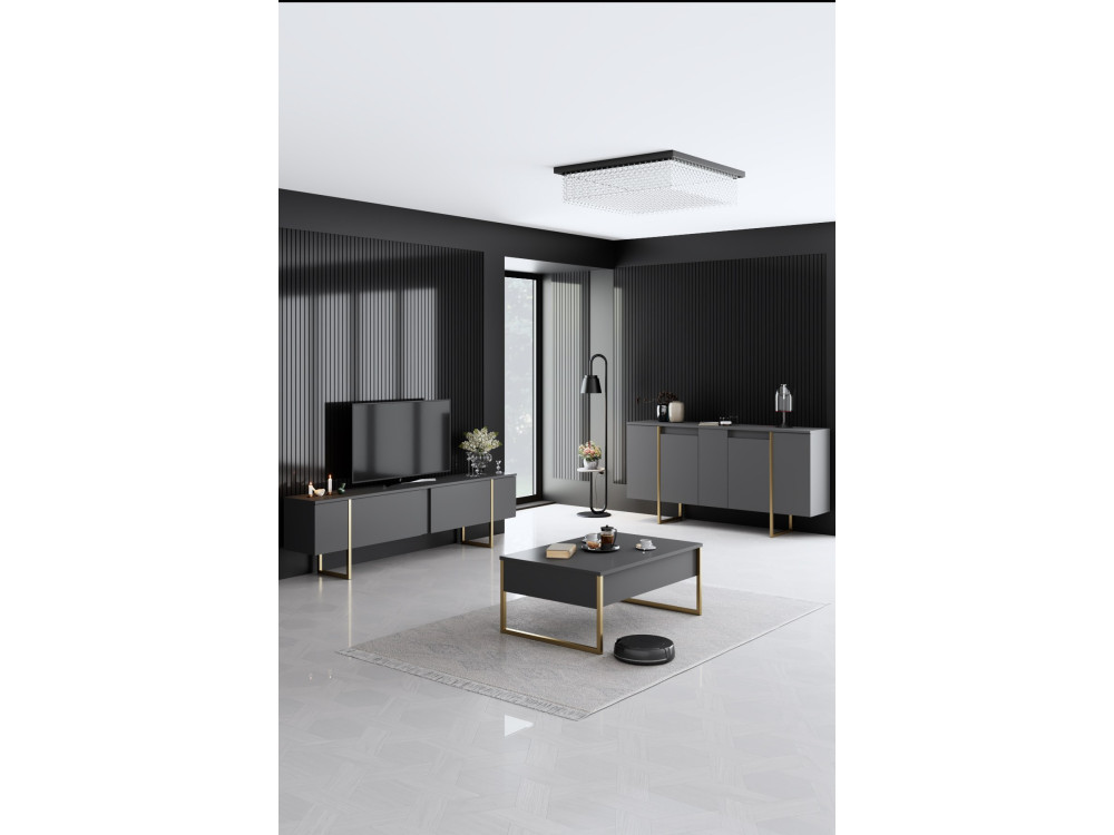 Luxe" houten dressoir - 160 x 35 x 80 cm - Antraciet Goud
