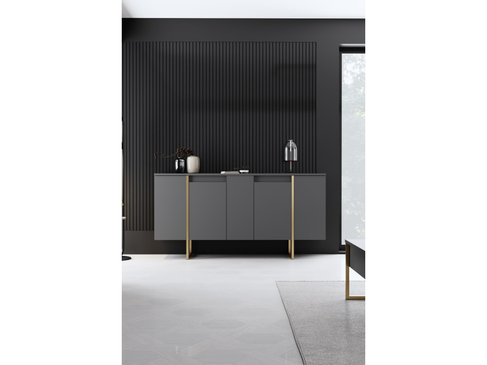 Luxe" houten dressoir - 160 x 35 x 80 cm - Antraciet Goud