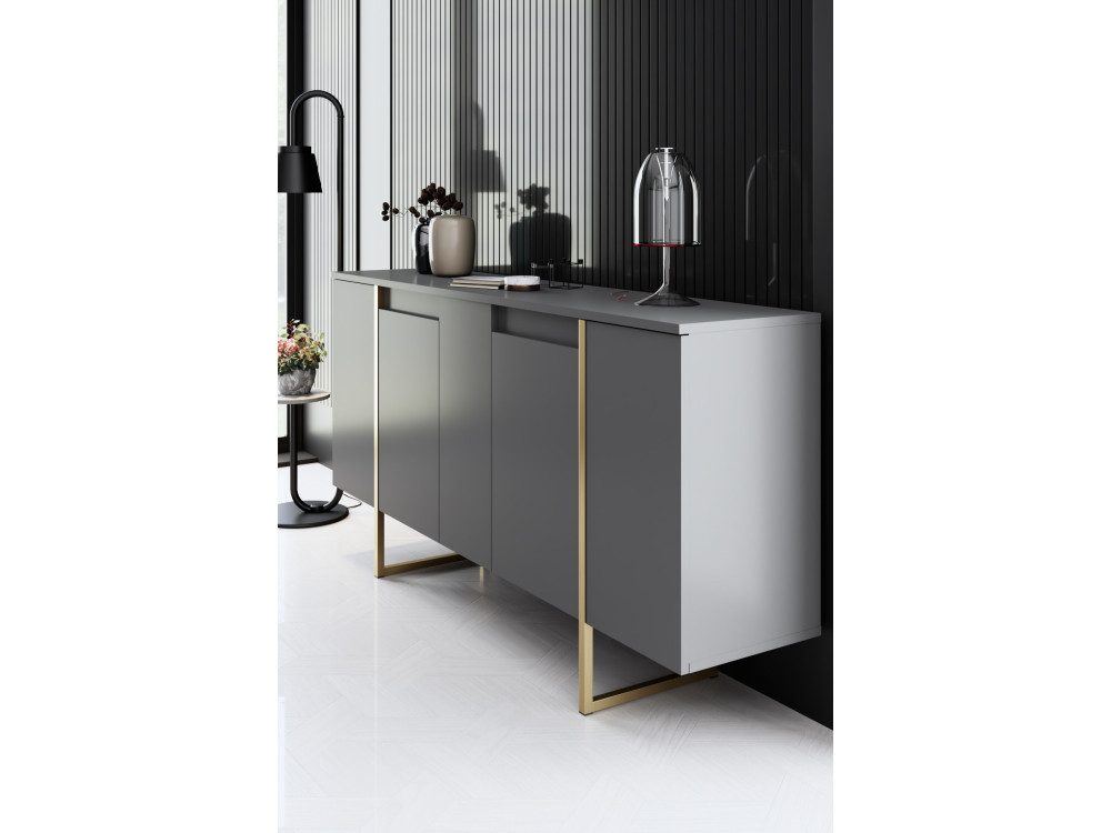 Luxe" houten dressoir - 160 x 35 x 80 cm - Antraciet Goud