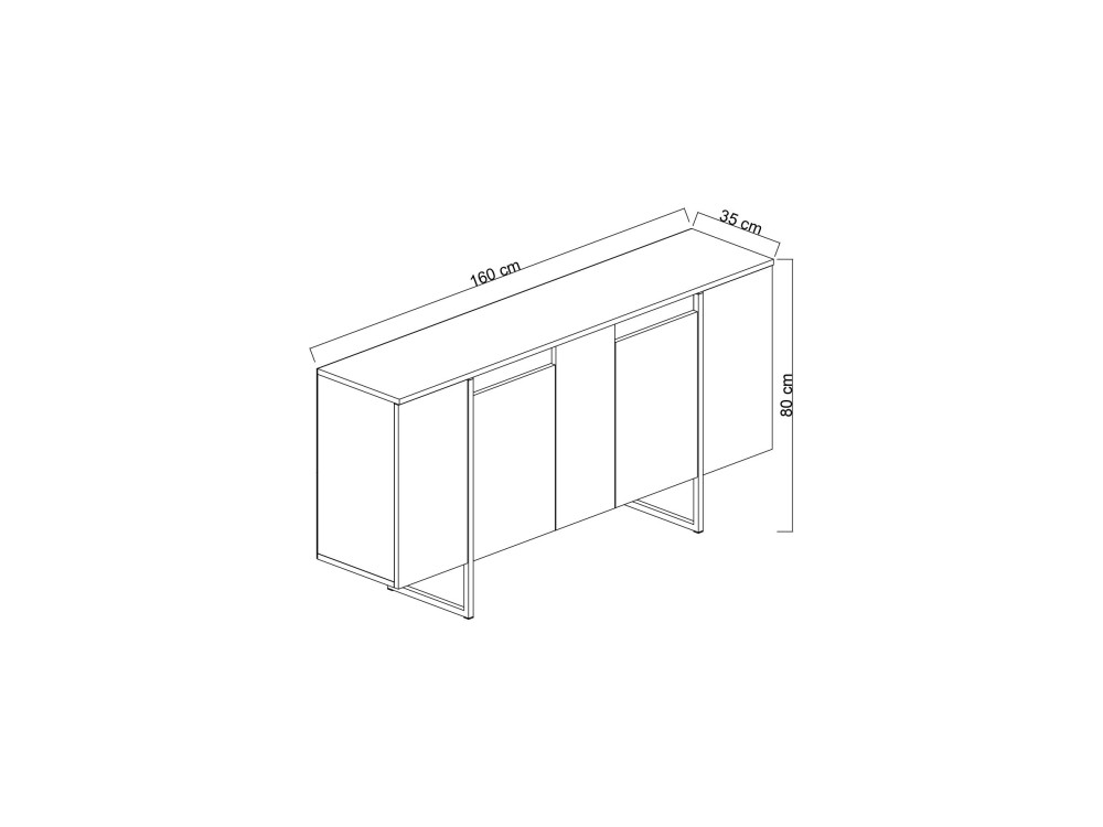 Luxe" houten dressoir - 160 x 35 x 80 cm - Antraciet Goud