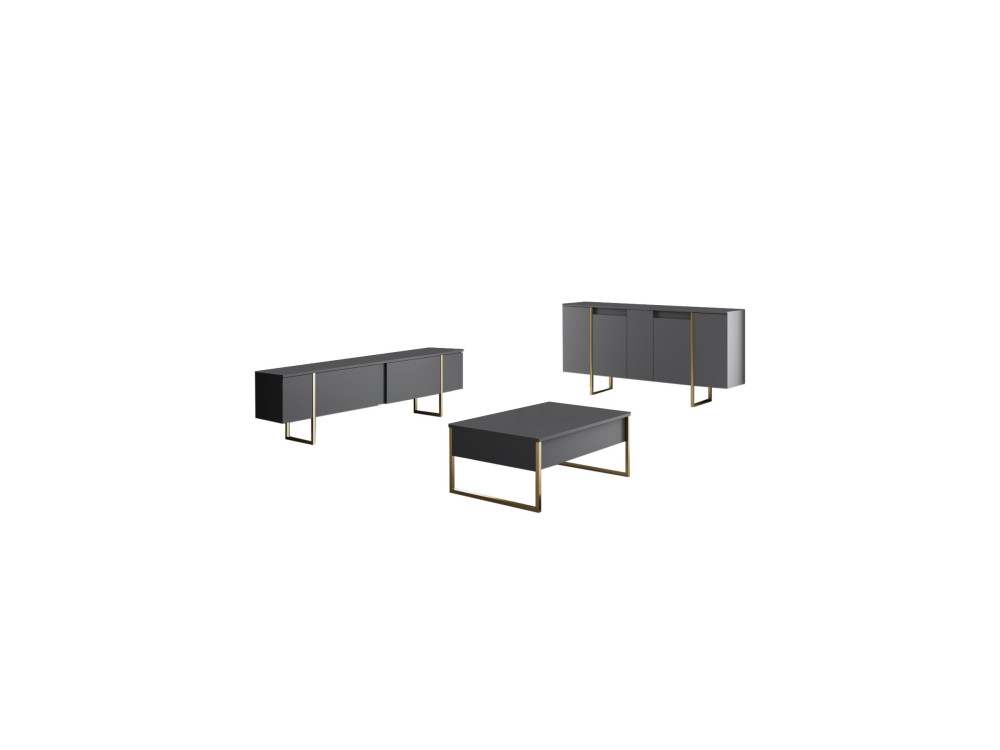 Luxe" houten dressoir - 160 x 35 x 80 cm - Antraciet Goud