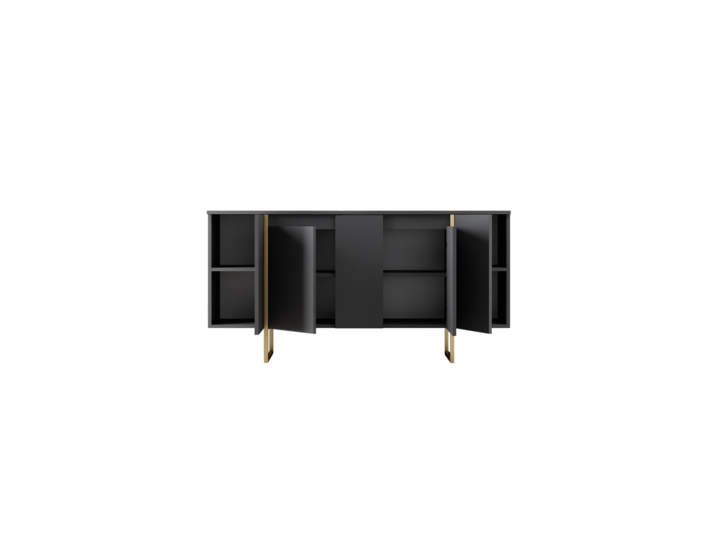 Luxe" houten dressoir - 160 x 35 x 80 cm - Antraciet Goud