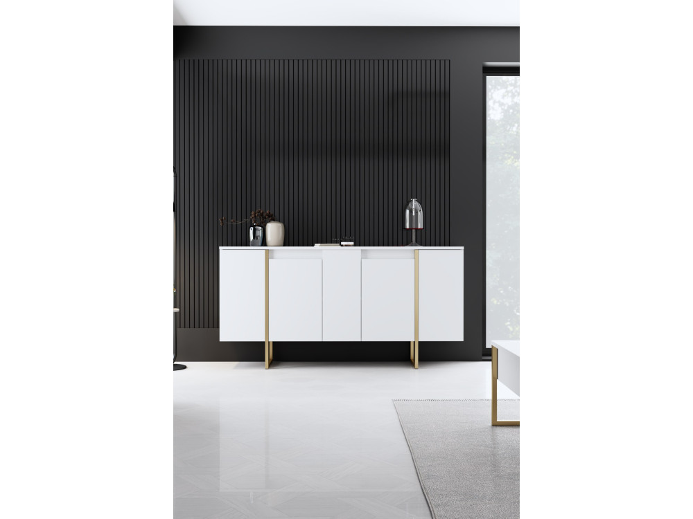 Luxe" houten buffetkast - 160 x 35 x 80 cm - Witgoud