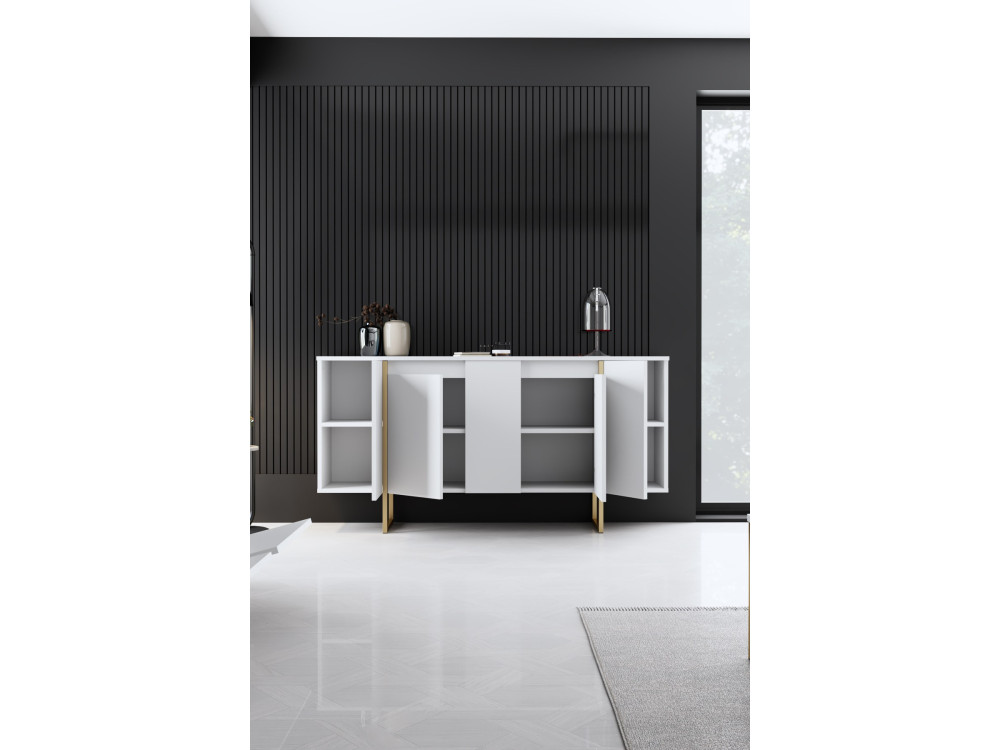 Luxe" houten buffetkast - 160 x 35 x 80 cm - Witgoud