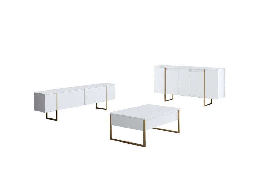Luxe" houten buffetkast - 160 x 35 x 80 cm - Witgoud