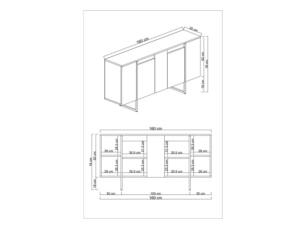 Houten dressoir "Luxe" - 160 x 35 x 80 cm - Antracietgrijs