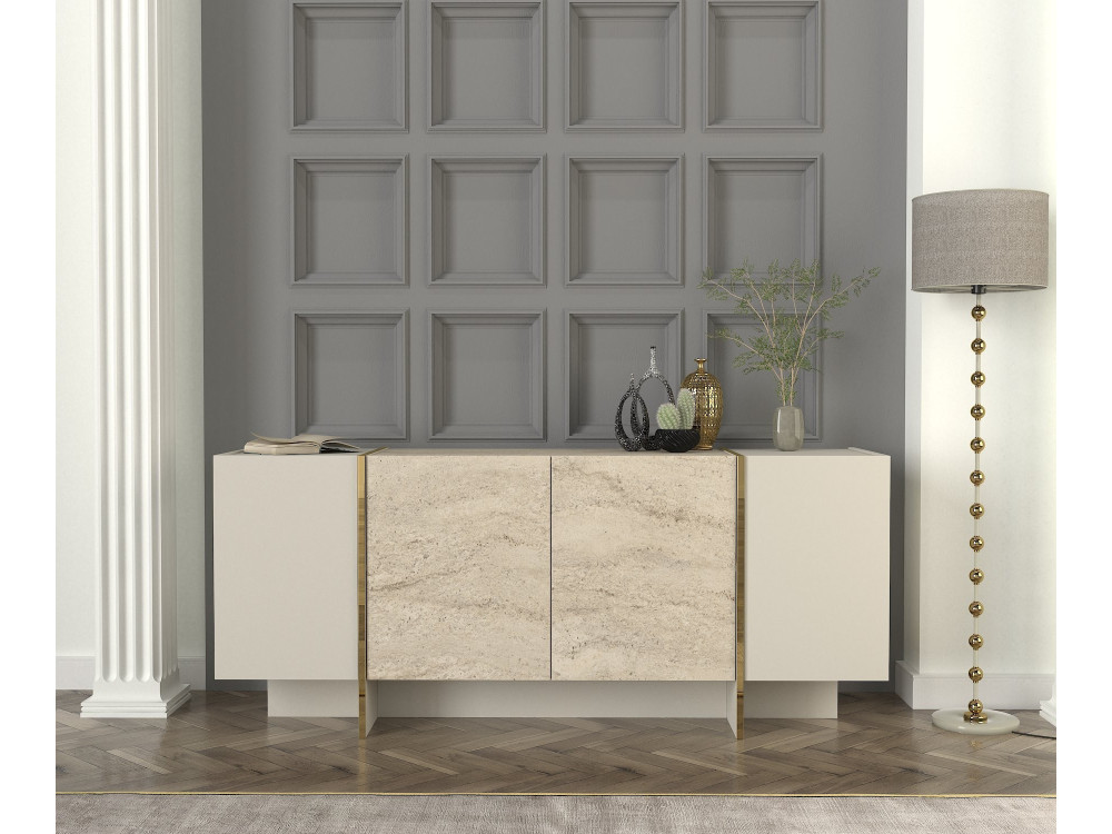 Houten dressoir "Veyron" - 180 x 46 x 75 cm - Travertin, Zandsteen