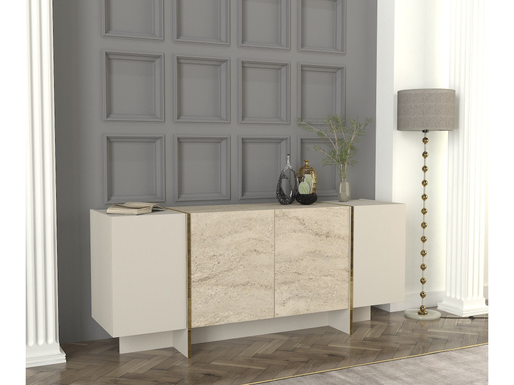 Houten dressoir "Veyron" - 180 x 46 x 75 cm - Travertin, Zandsteen