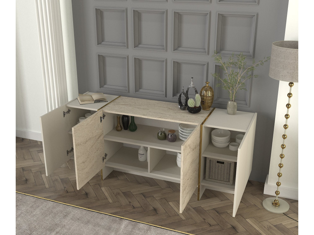 Houten dressoir "Veyron" - 180 x 46 x 75 cm - Travertin, Zandsteen