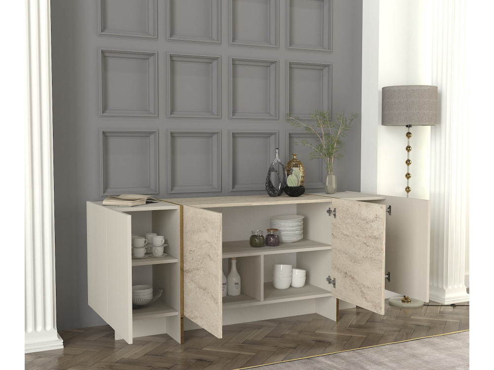 Houten dressoir "Veyron" - 180 x 46 x 75 cm - Travertin, Zandsteen