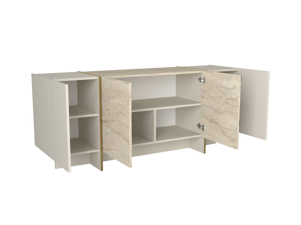 Houten dressoir "Veyron" - 180 x 46 x 75 cm - Travertin, Zandsteen