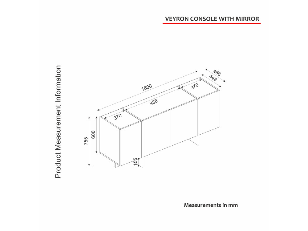Houten dressoir "Veyron" - 180 x 46 x 75 cm - Travertin, Zandsteen