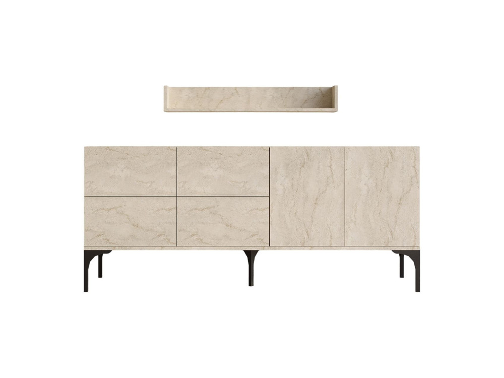Houten dressoir met wandplank "Stella" - 180 x 40 x 55 cm - Travertin