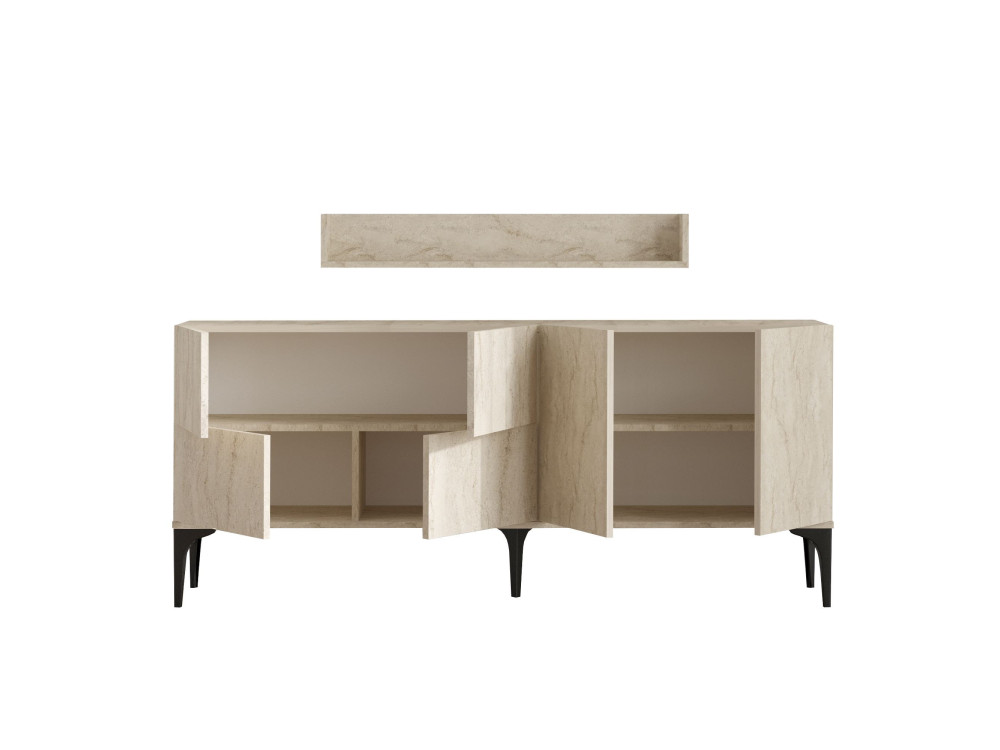 Houten dressoir met wandplank "Stella" - 180 x 40 x 55 cm - Travertin