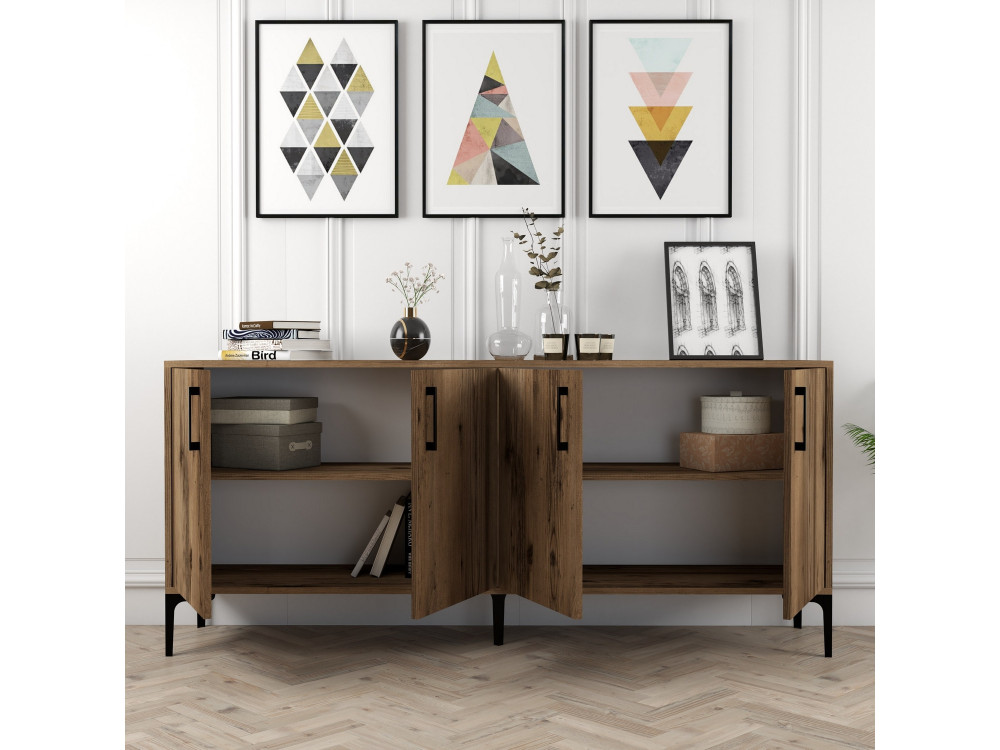 Houten dressoir "Kiev" - 180 x 35 x 78 cm - Notelaar