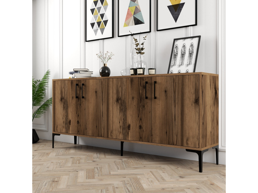 Houten dressoir "Kiev" - 180 x 35 x 78 cm - Notelaar