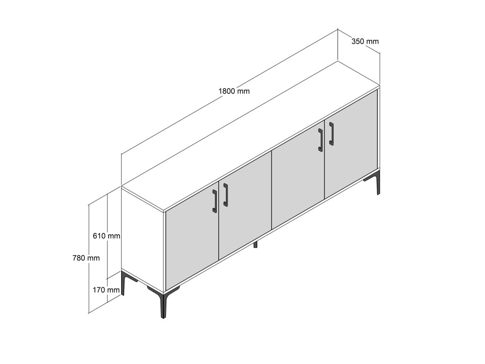 Houten dressoir "Kiev" - 180 x 35 x 78 cm - Notelaar
