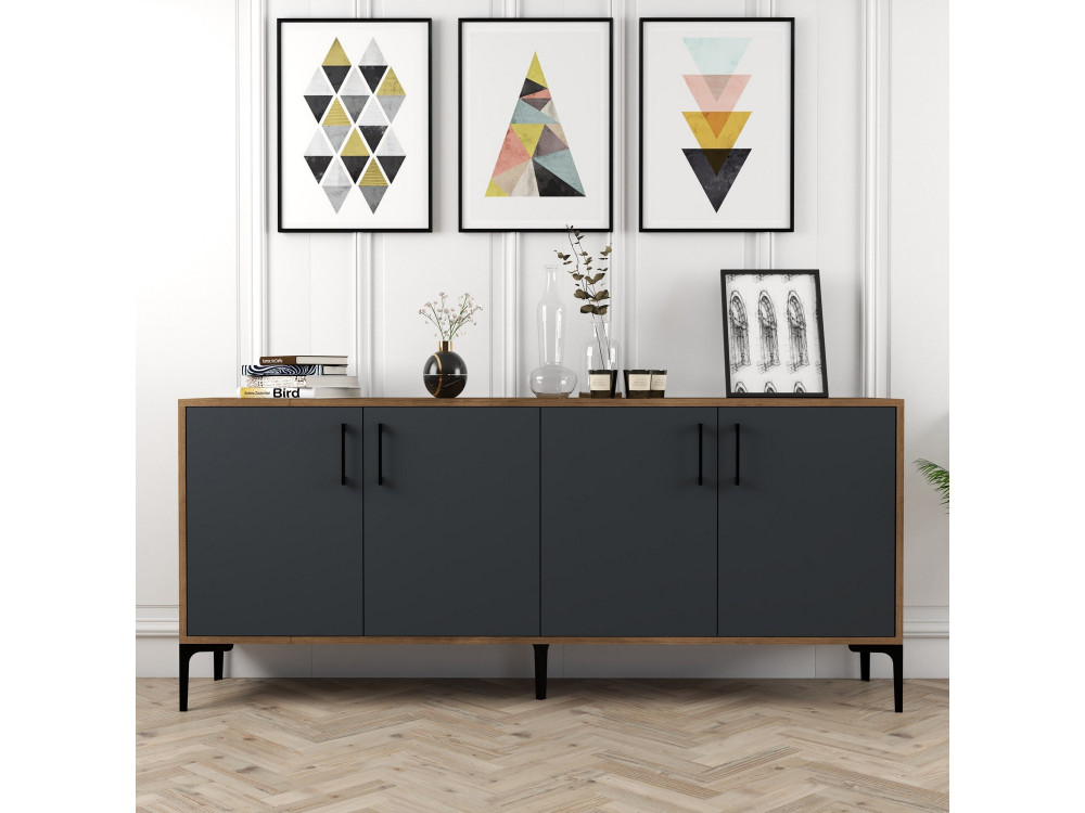 Houten dressoir "Kiev" - 180 x 35 x 78 cm - Antracietgrijs