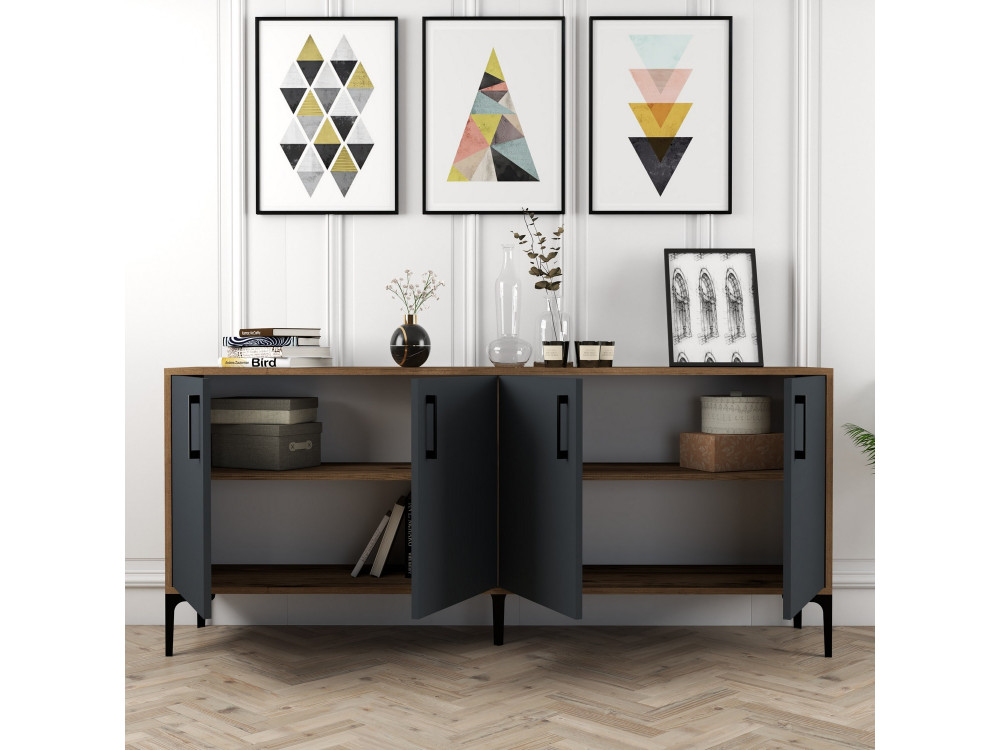 Houten dressoir "Kiev" - 180 x 35 x 78 cm - Antracietgrijs