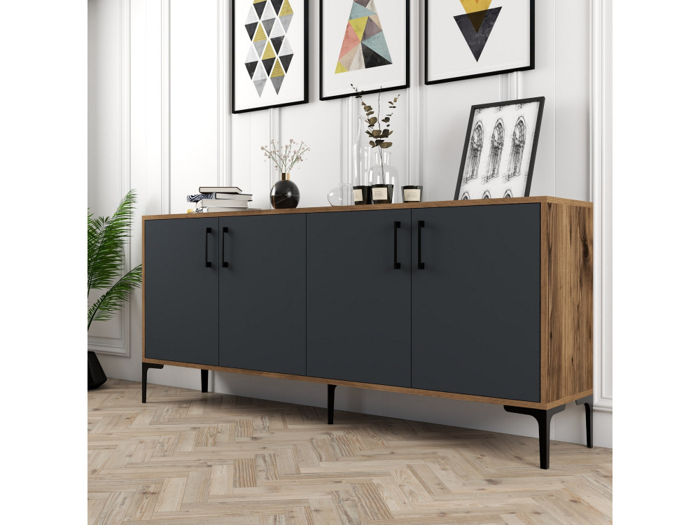 Houten dressoir "Kiev" - 180 x 35 x 78 cm - Antracietgrijs