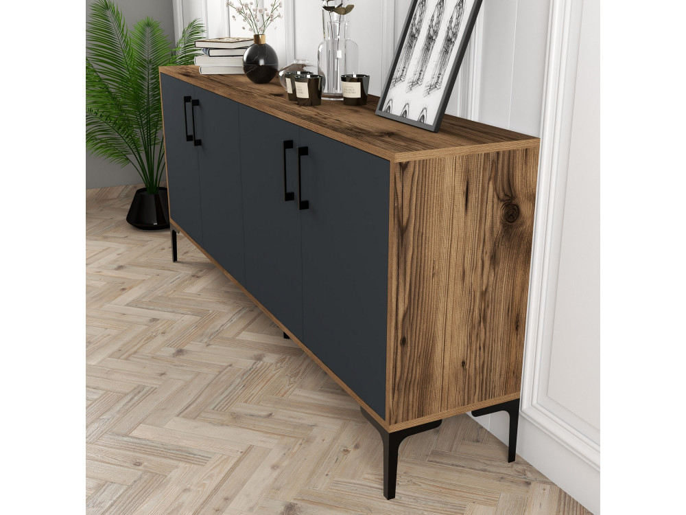 Houten dressoir "Kiev" - 180 x 35 x 78 cm - Antracietgrijs