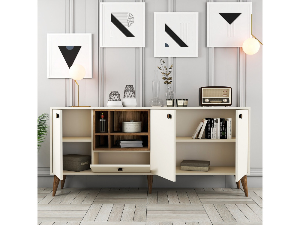 Houten buffetkast "Napoli" - 180 x 35 x 81 cm - Crème