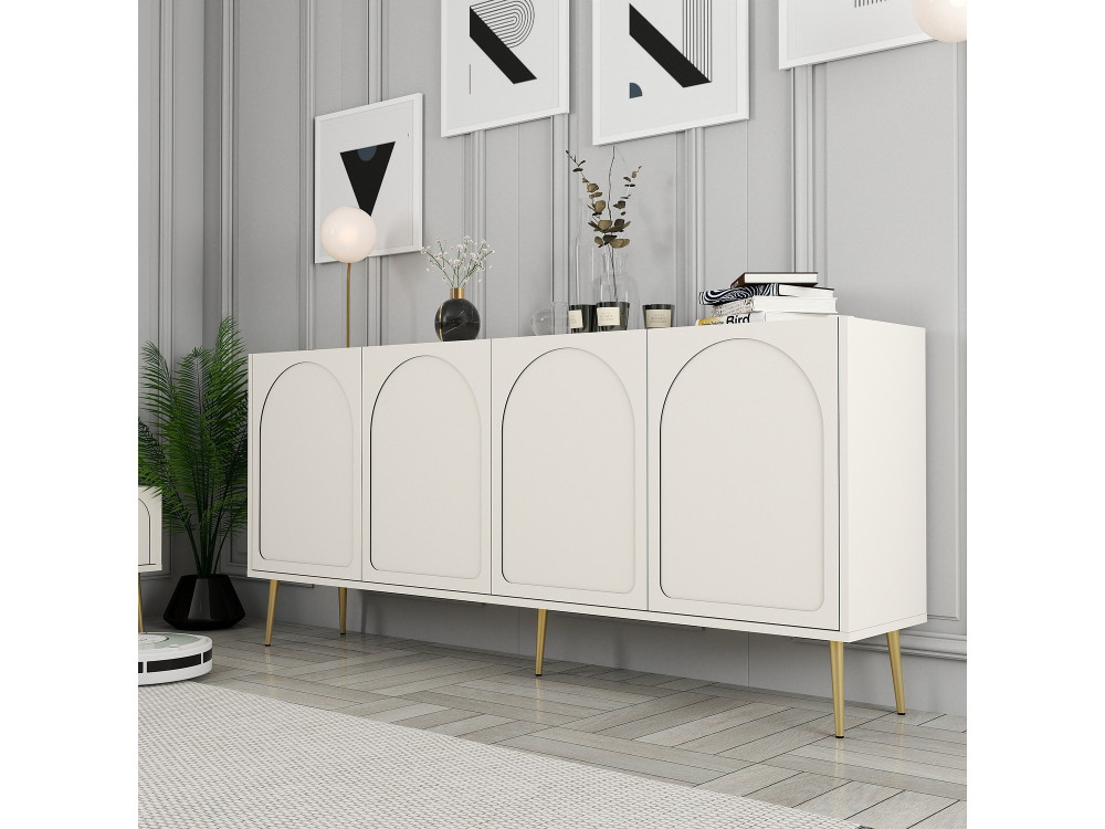 Houten dressoir "Lyon" - 180 x 35 x 80 cm - Crème, Goud