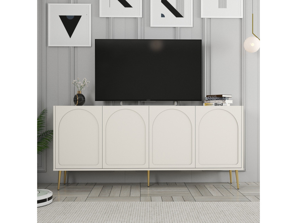 Houten dressoir "Lyon" - 180 x 35 x 80 cm - Crème, Goud