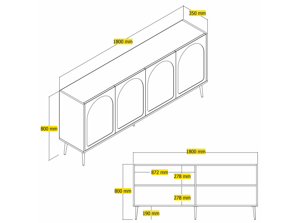 Houten dressoir "Lyon" - 180 x 35 x 80 cm - Crème, Goud