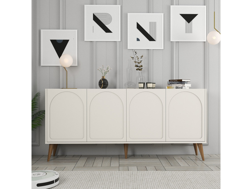 Houten dressoir "Lyon" - 180 x 35 x 81 cm - Crème, Notelaar