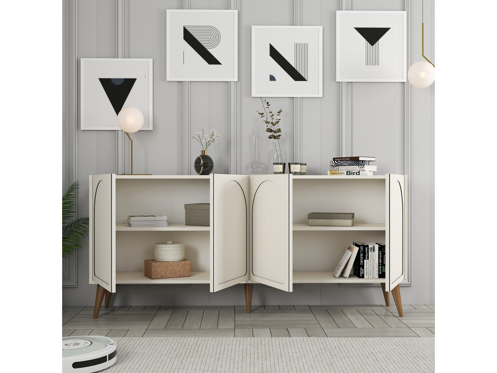 Houten dressoir "Lyon" - 180 x 35 x 81 cm - Crème, Notelaar