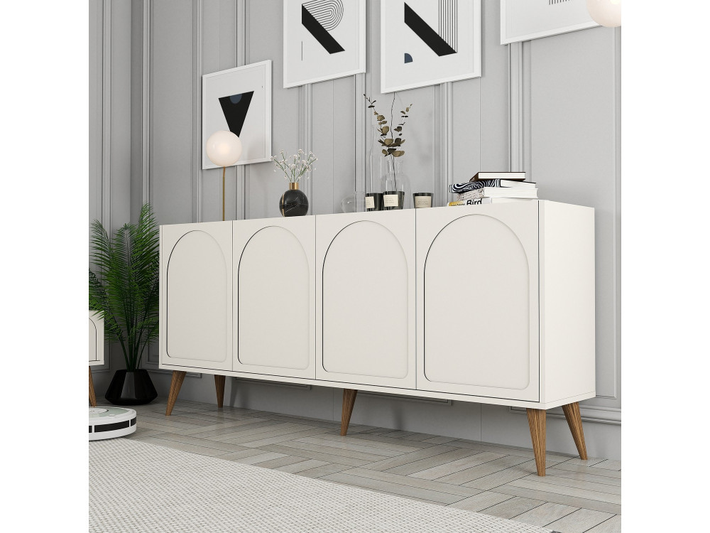 Houten dressoir "Lyon" - 180 x 35 x 81 cm - Crème, Notelaar